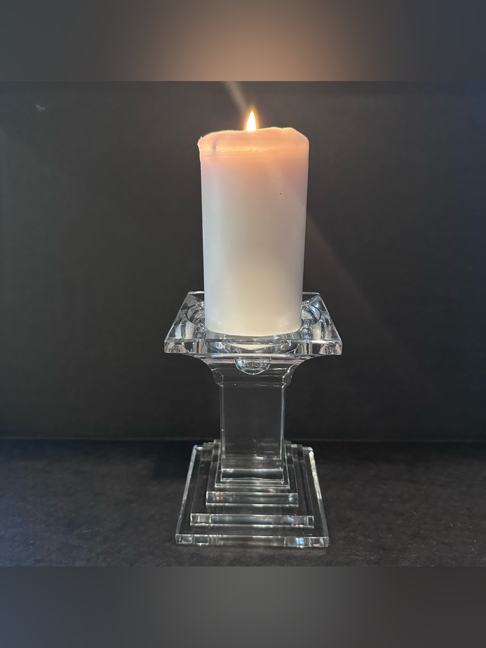Vintage Crystal Candle Holder 3 in 1 Pillar Taper Block Base Art Deco Revival